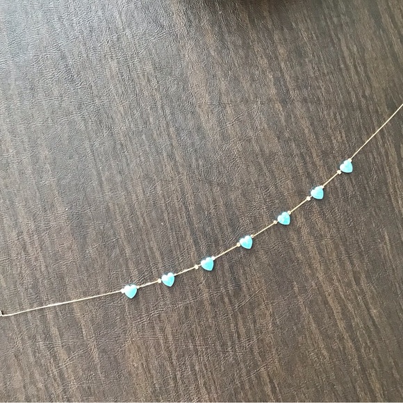 14K Gold Necklace with Turquoise Blue Hearts - Unique! - Picture 8 of 10